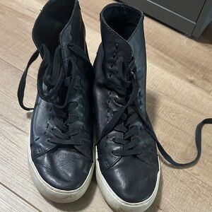 Frye Black High-Top Leather Sneakers with White Sole